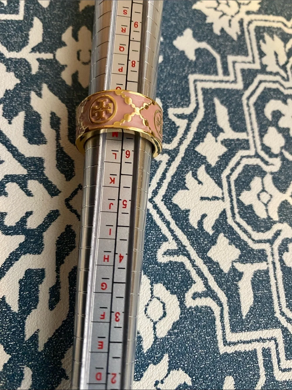 Tory Burch Baby Pink and Gold Band Kira Ring